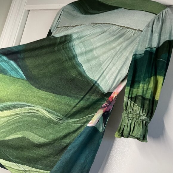 Anthropologie Bl^Nk London Stephanie Top Size XXS Green Floral V Neck Blouse 2 - Picture 8 of 15